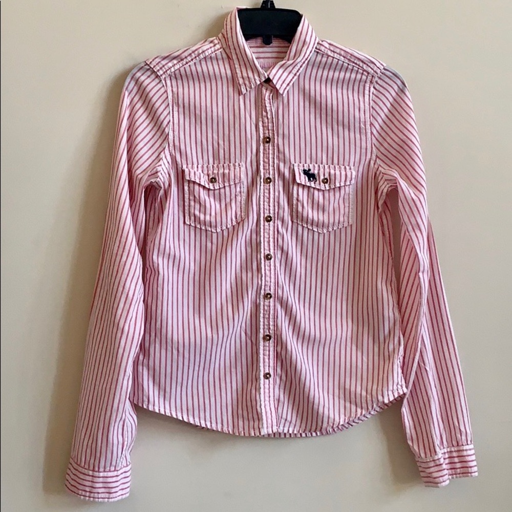 Abercrombie Kids Pink White Stripe Cotton Shirt